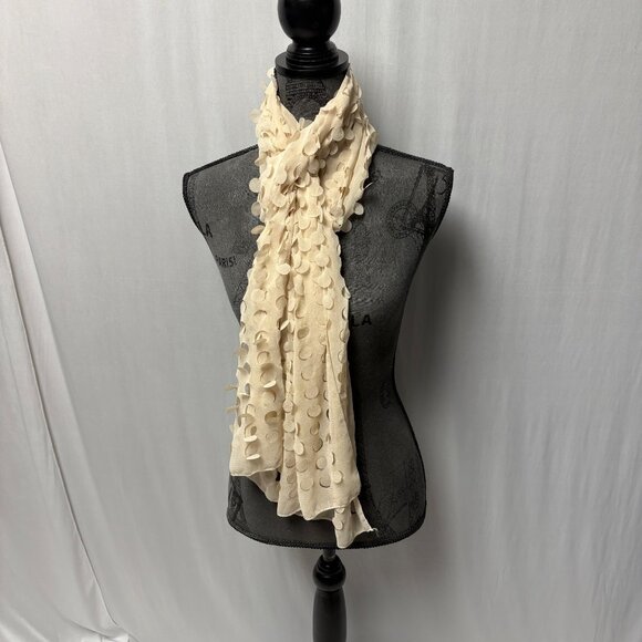Sheer Beige Scarf Wrap Cutout Polka Dots Lightweight Boho Hippie Funky Playful - Picture 1 of 10